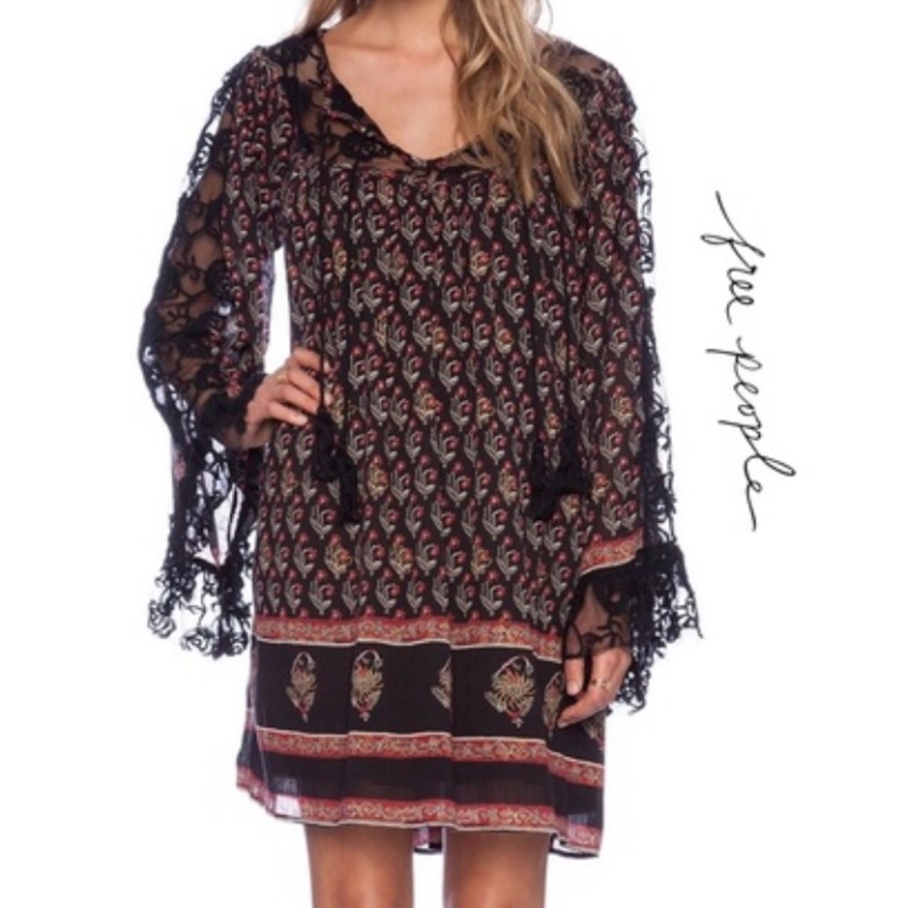 Free People || Black with Lace Nomad Child Casual Dress